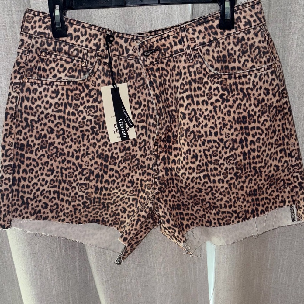 River Island Leopard Print Jean Shorts